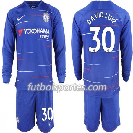 Camisetas Chelsea David Luiz 30 Niño Primera Equipacion 2018/2019 Manga Larga